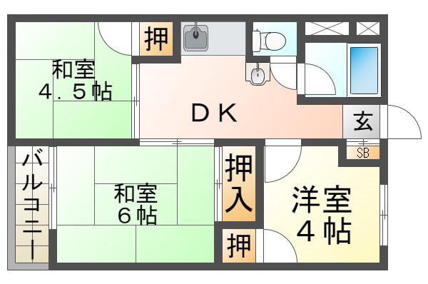 舞子コーポラス(3DK/6階)の間取り写真