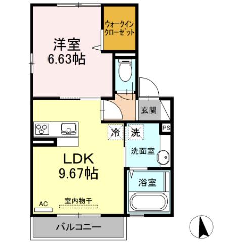 メゾンドセフィーロ(1DK/2階)の間取り写真