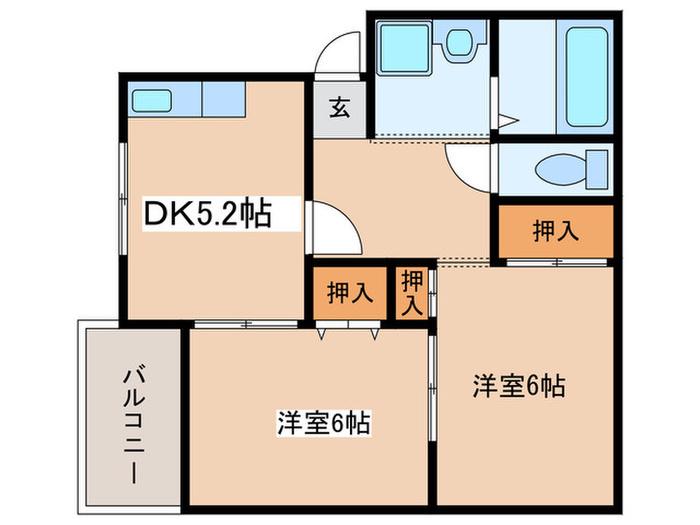 グリーンビレッジB棟(2DK/3階)の間取り写真