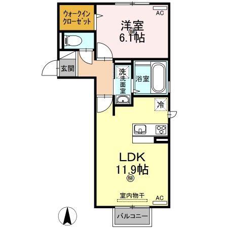 ラ・プランタン新山口(1LDK/2階)の間取り写真