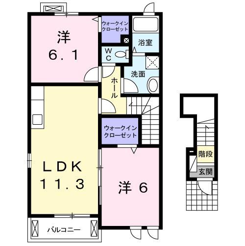 サンフィオーレB(2LDK/2階)の間取り写真