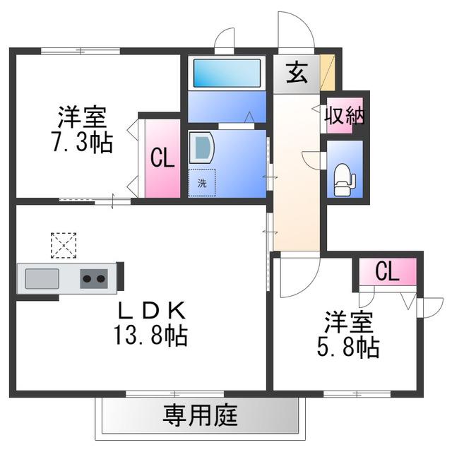 MAST COURT秋葉II(2LDK/1階)の間取り写真