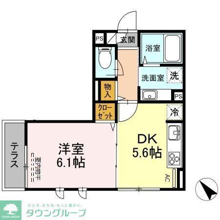 ルーエ玉川台(1DK/1階)の間取り写真