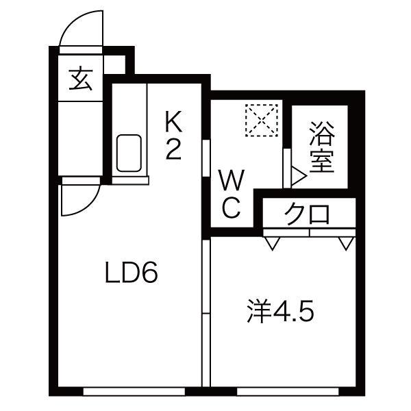 ブランノワールNORD(1LDK/2階)の間取り写真