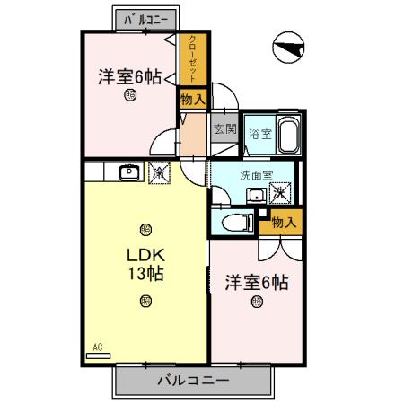 プリシェール(2LDK/2階)の間取り写真