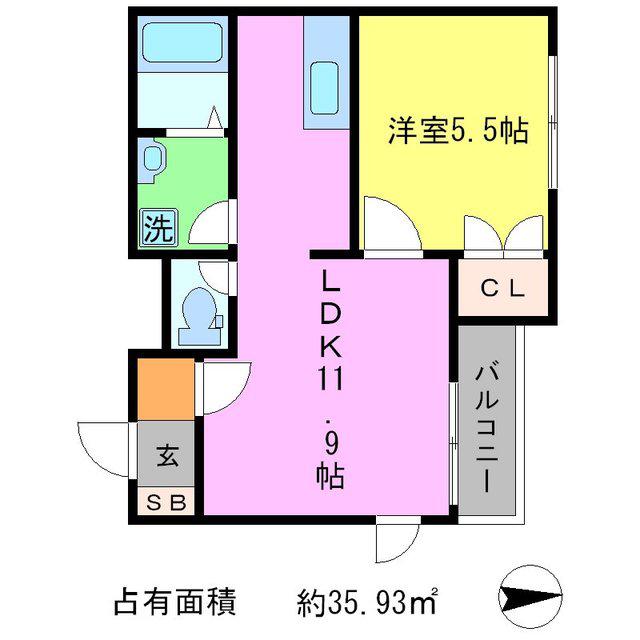 MAISON DE MARI北白川(1LDK/2階)の間取り写真