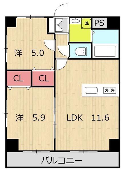 ブルマーレ(2LDK/6階)の間取り写真