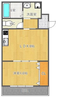 PISTA山田東(1LDK/2階)の間取り写真