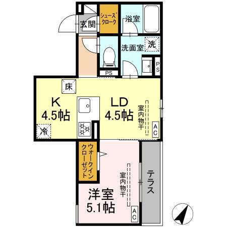 テムズフィオーレ(1LDK/1階)の間取り写真
