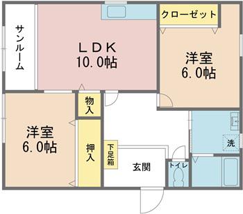 ヴァンベールC棟(2LDK/2階)の間取り写真