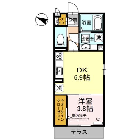 ボンシャンス薫風 A棟(1DK/1階)の間取り写真