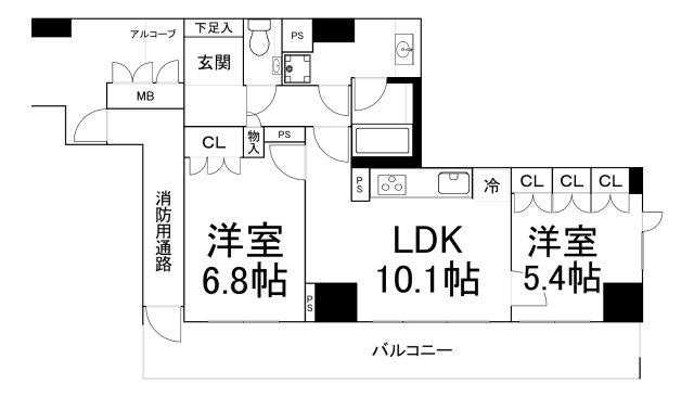 アップルタワー大阪谷町(2LDK/24階)の間取り写真
