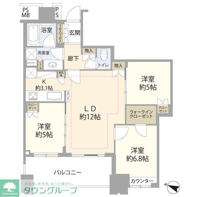 サウスゲートタワー川口(3LDK/3階)の間取り写真