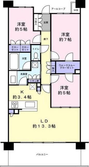 ヒルトップ横浜山手レジデンスF(3LDK/4階)の間取り写真