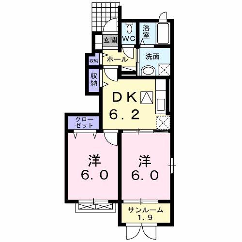 カーサ フェリーチェII(2DK/1階)の間取り写真