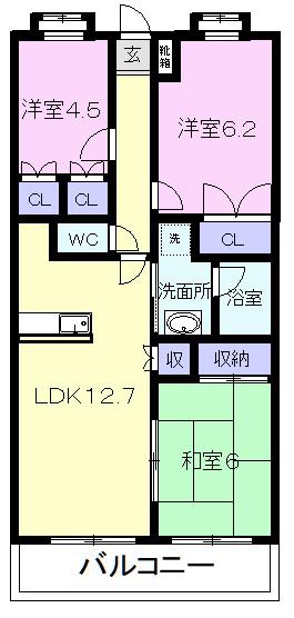 キャッスルベリー(3LDK/1階)の間取り写真
