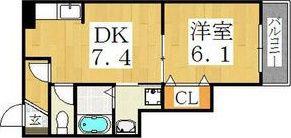 ピュア夕陽丘(1DK/2階)の間取り写真