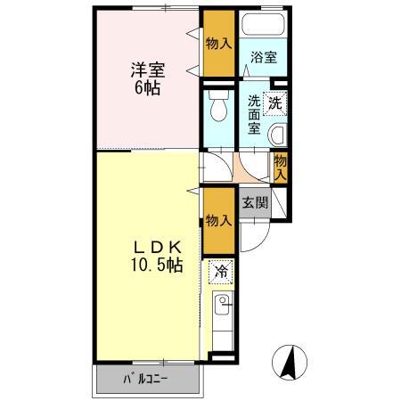 ロイヤルレジデンスA(1LDK/1階)の間取り写真