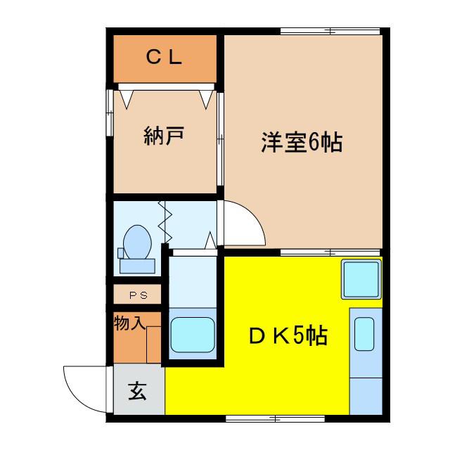 愛山荘(1SDK/1階)の間取り写真