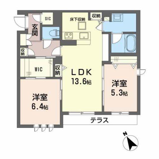 シャーメゾン リラフォート熊取(2LDK/1階)の間取り写真