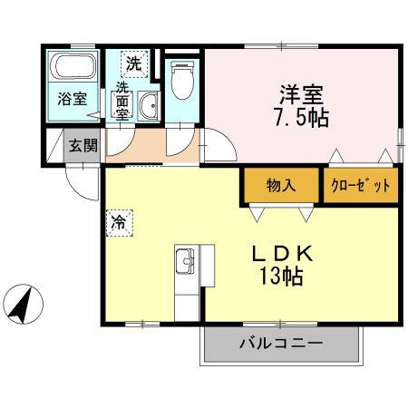 ハウオリC棟(1LDK/2階)の間取り写真