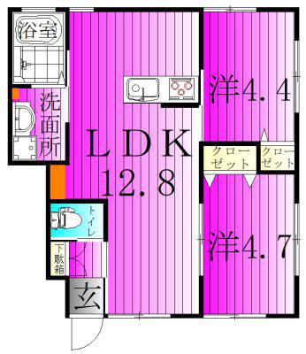 サンライズ柏明原(2LDK/1階)の間取り写真