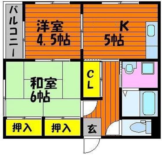 マンションオモテ(2DK/3階)の間取り写真