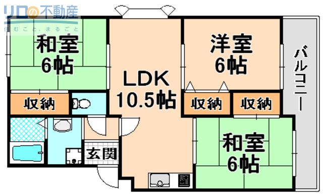 サニーハイツ高台(3LDK/2階)の間取り写真