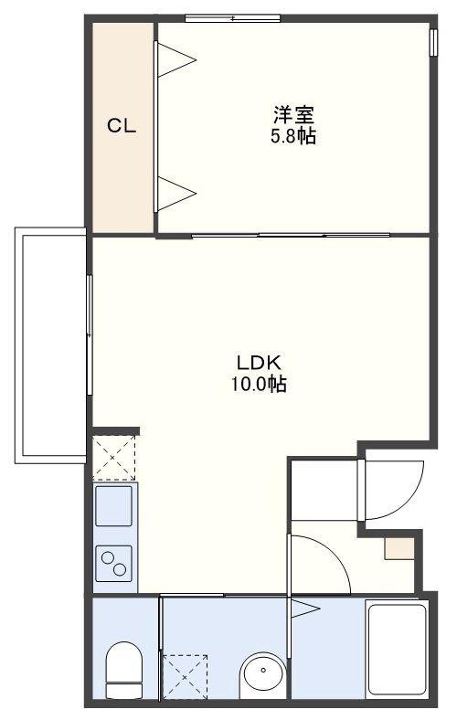 平野町FマンションB(1LDK/4階)の間取り写真