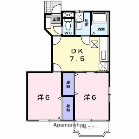 サンライフ B(2DK/1階)の間取り写真