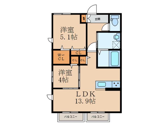 アーク新門司B棟(2LDK/2階)の間取り写真
