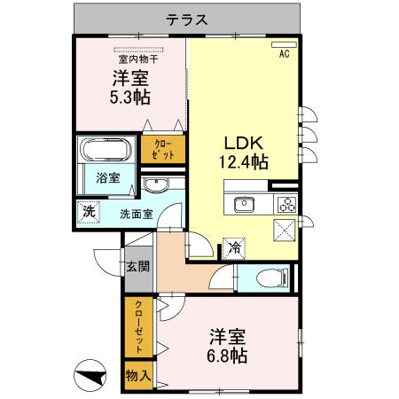 EST JARDIN(2LDK/1階)の間取り写真