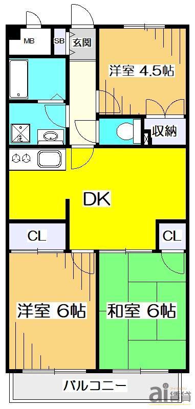 モナーク西小金井(3DK/1階)の間取り写真
