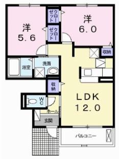 アンフィニ レーヴII(2LDK/1階)の間取り写真