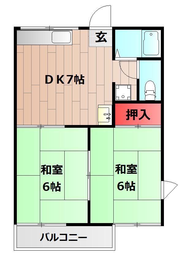 ハイツ野々上(2DK/1階)の間取り写真