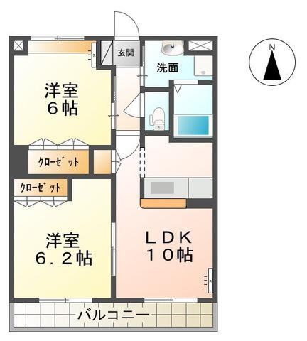 メルヴェール I(2LDK/2階)の間取り写真