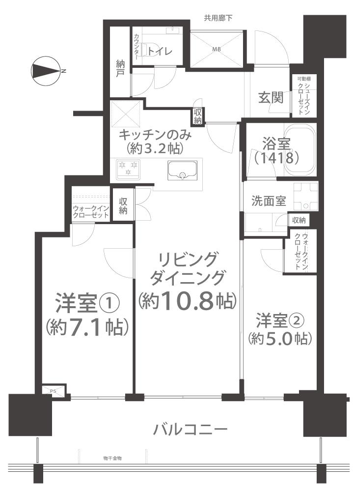 プラウドタワー岡山(2LDK/8階)の間取り写真