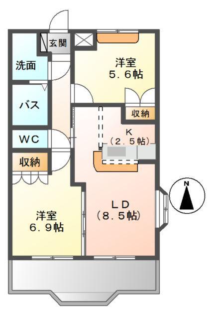 アンジェリーク(2LDK/2階)の間取り写真