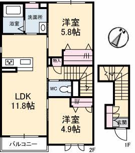 クオリスタ愛宕(2LDK/2階)の間取り写真