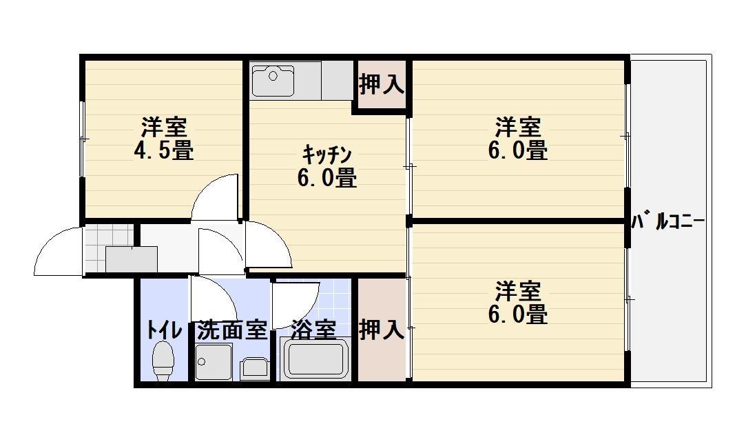 フクヤハイツ(3DK/4階)の間取り写真