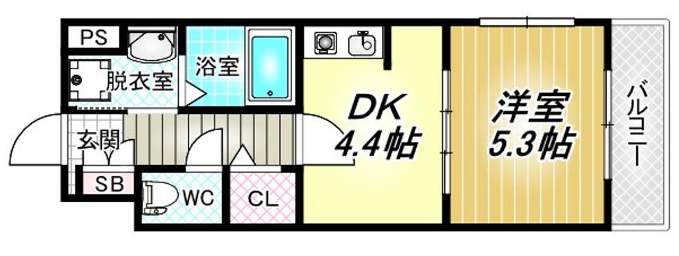 アベニュー岡(1DK/4階)の間取り写真
