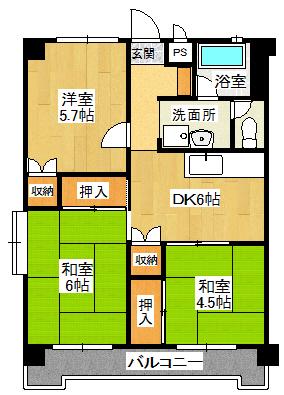 鈴縫三の丸ビル(3DK/2階)の間取り写真