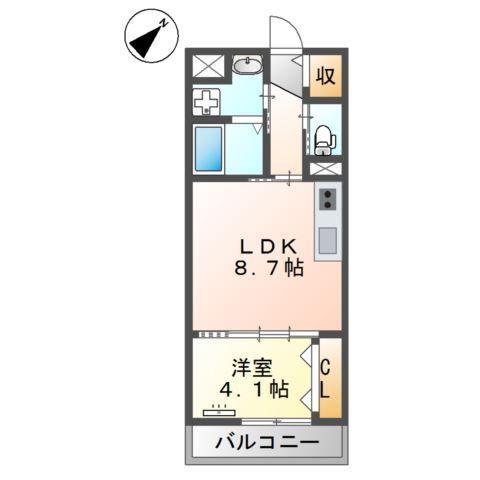 福岡市南区野間マンション(1LDK/5階)の間取り写真