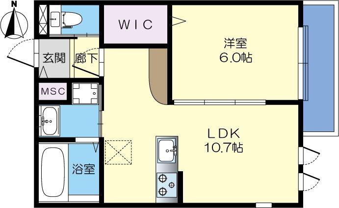 ハイムミニョン西中条(1LDK/2階)の間取り写真