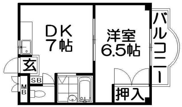 三浜マンション(1DK/2階)の間取り写真