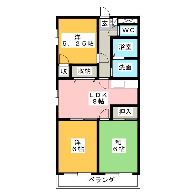 ARTRAマンション A棟(3DK/4階)の間取り写真