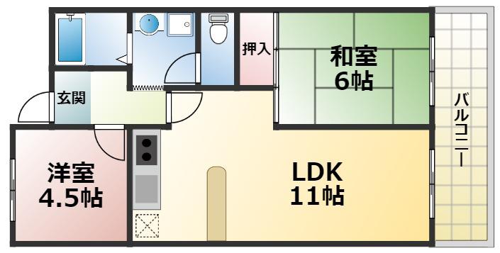 カーサ・セレノ(2LDK/2階)の間取り写真