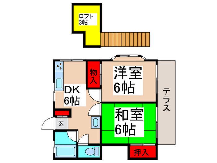ダグラスファー大野(2DK/1階)の間取り写真
