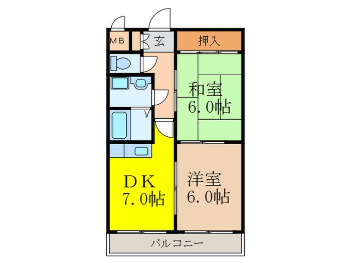 アイエムハイツ(2DK/5階)の間取り写真