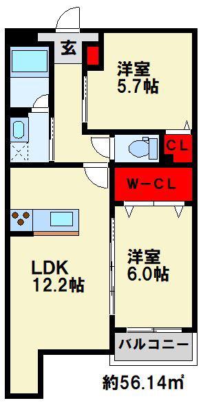 プレステージ行橋泉中央(2LDK/1階)の間取り写真